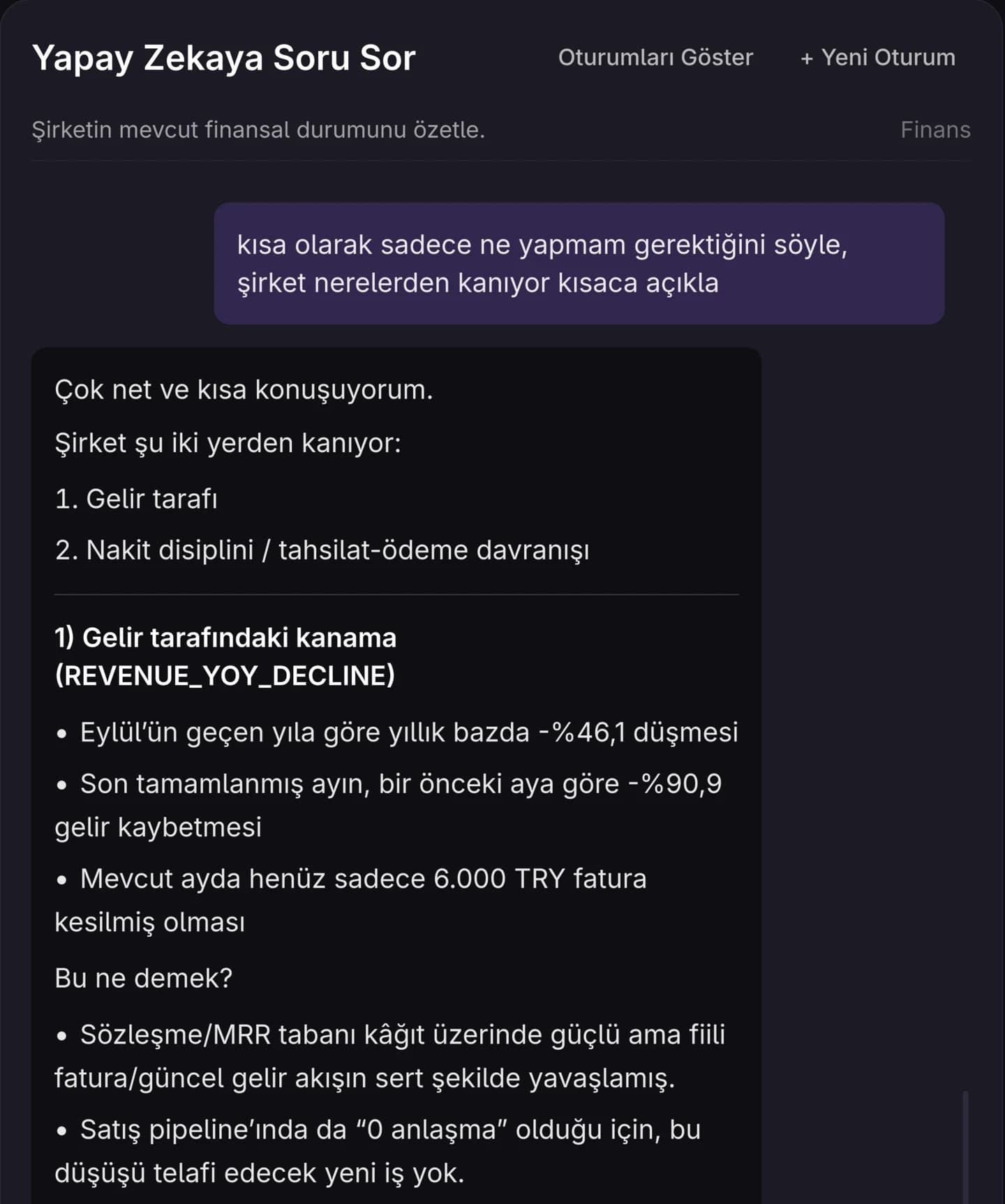 Karta AI CFO financial analysis example