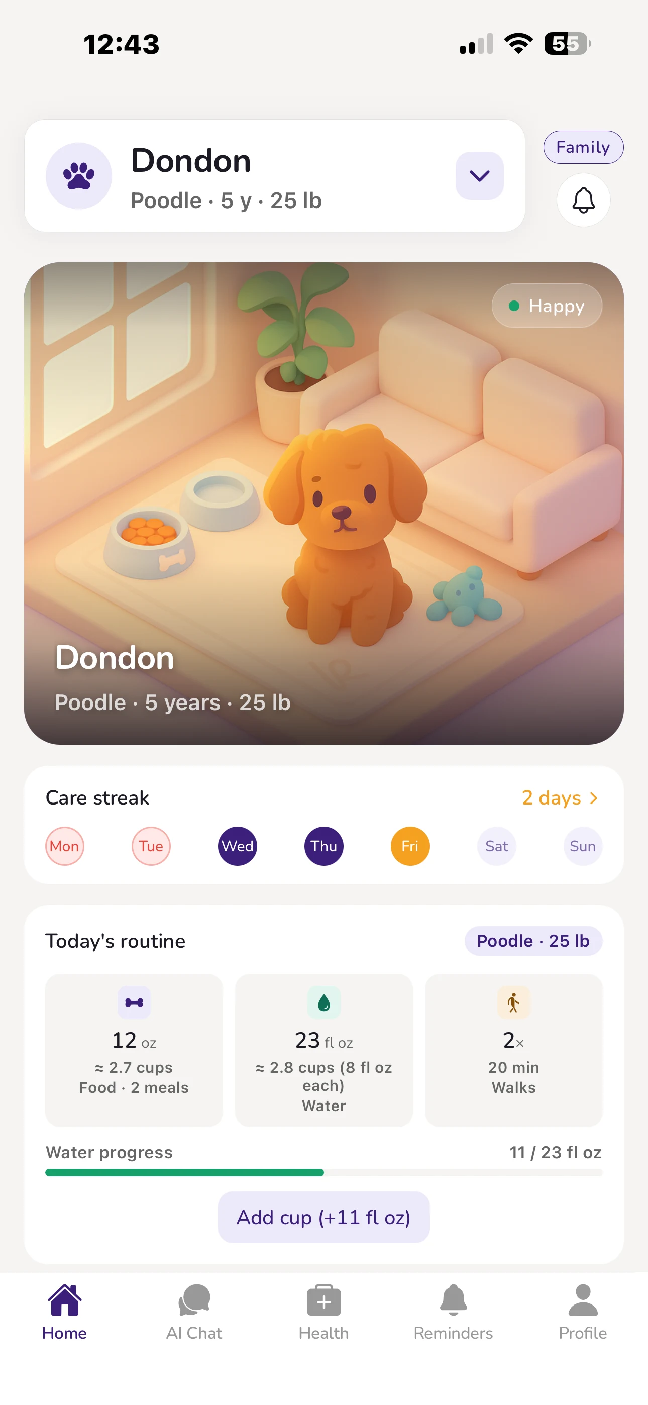 Pavlov daily pet-care home screen